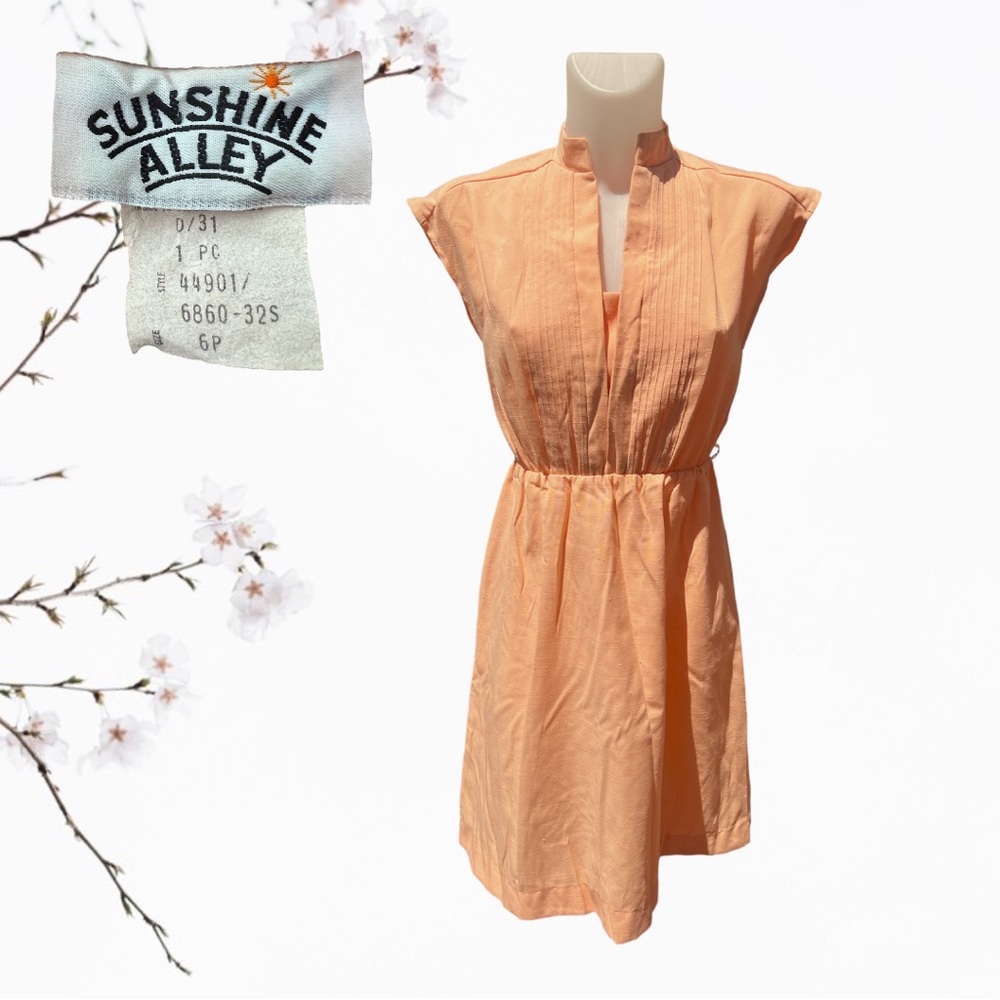 Vintage 70's Sunshine Alley Peach Polyester Sleeveless Dress Size 6P